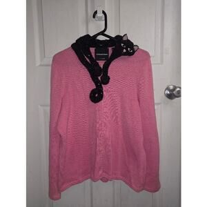 Michael Simon Y2K Cat Collar Pink Cardigan Womens L Black Cat Whimsical Cottage